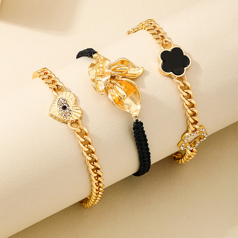 Planderful Vienna Verve Bracelet Set – Fashionable Metal Leaves with Zircon-Encrusted Clover