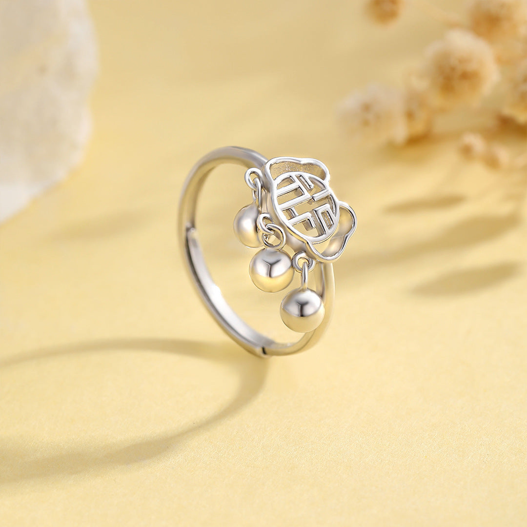 Planderful S925 Sterling Silver Blessing Ring Ruyi Lock Opening For Women Adjustable Luxurious Auspicious Jewelry
