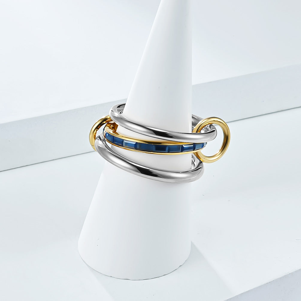 Planderful Collection Everyday Genie Zircon Rings Stacked Set Stainless Steel 18K Gold Plated Unisex Luxury Jewelry