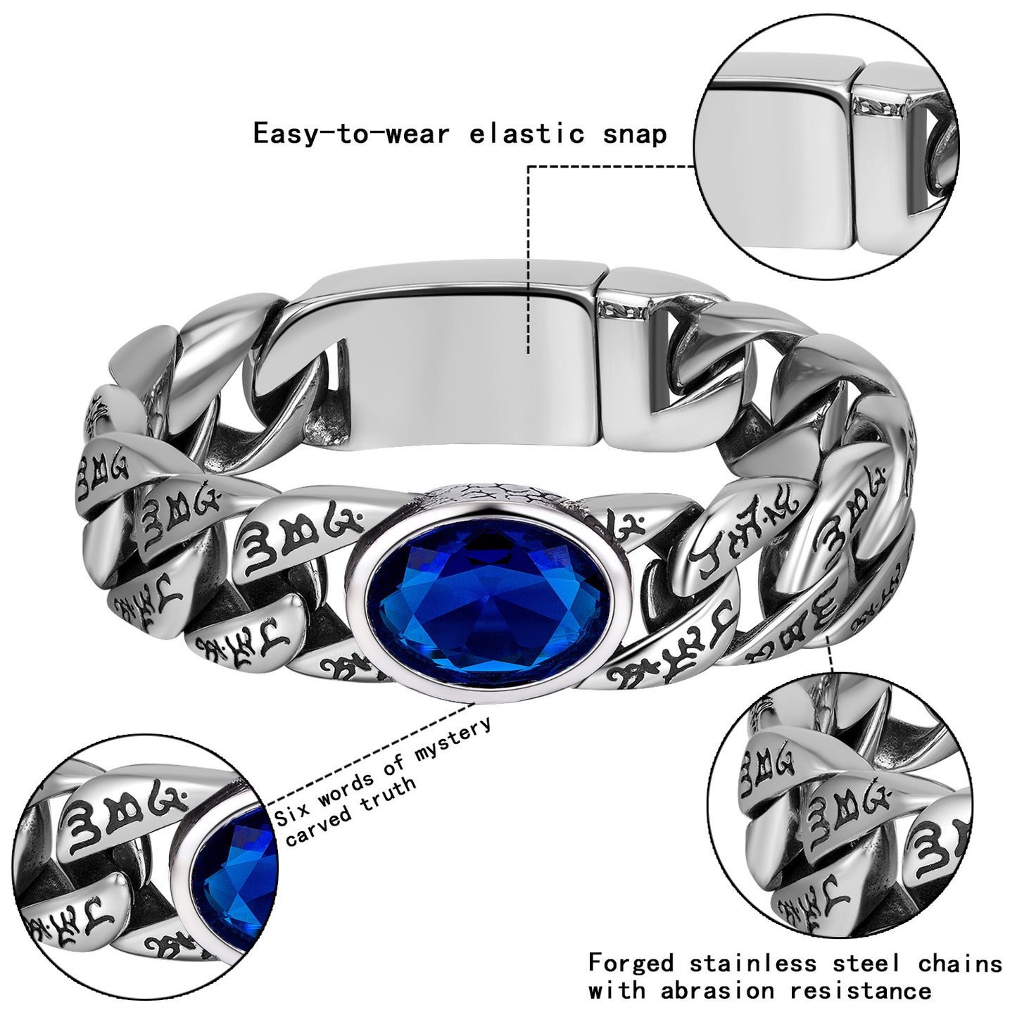 Zircon Bracelet - Statement Punk Style For Men Stainless Steel Wristwear Perfect For Everyday Streetwear