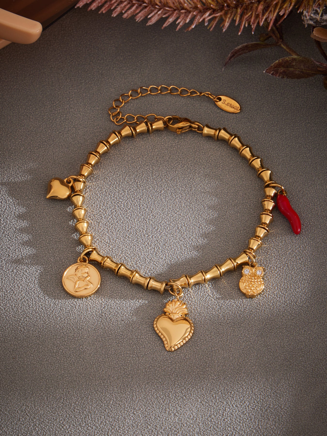 Planderful Zircon Fish Bone Bracelet 18K Gold Plated Ladies