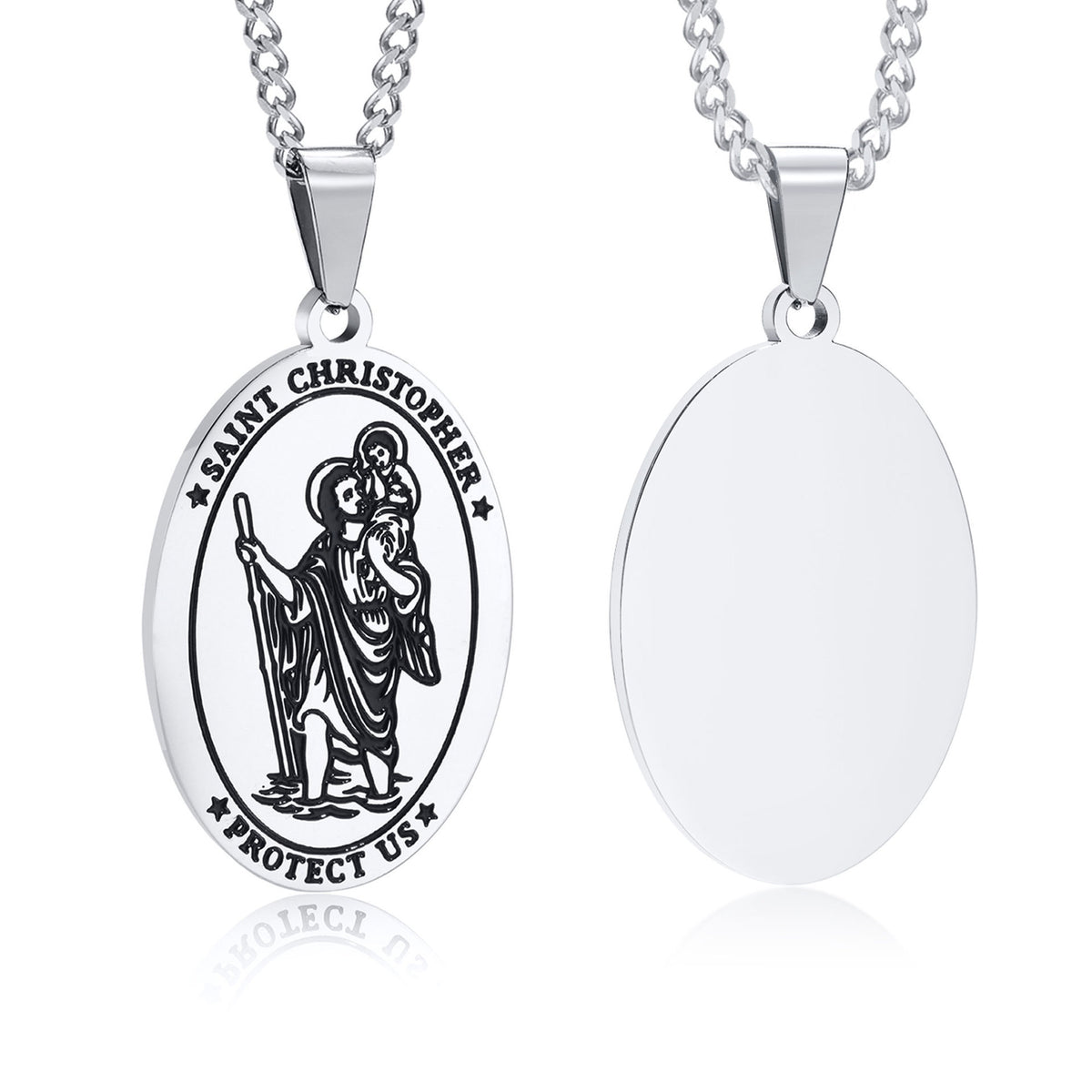 Saint Christopher Vintage Black Stainless Steel Pendant for Men