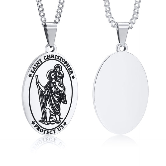 Saint Christopher Vintage Black Stainless Steel Pendant for Men