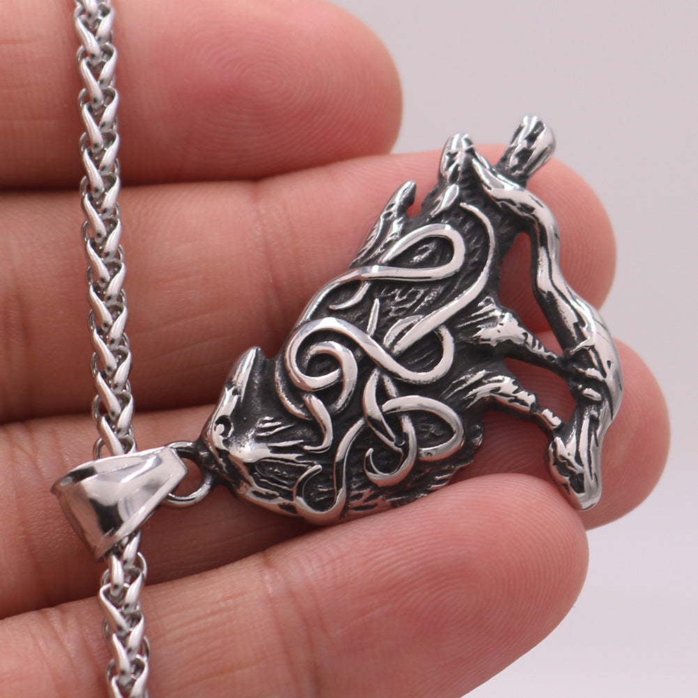Viking Inspired Titanium Steel Pendant Necklace for Men from Planderful Collection