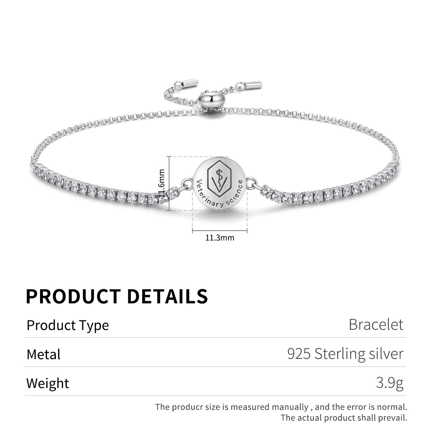 Planderful Jewelry Sterling Silver Zircon Bracelet Adjustable Length For Elegant Everyday Wear