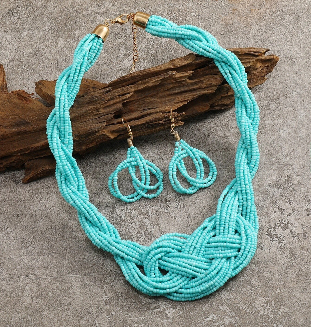 Chinese Knot & Rice Bead Necklace Set - Planderful Collection - Savanna Rhythms