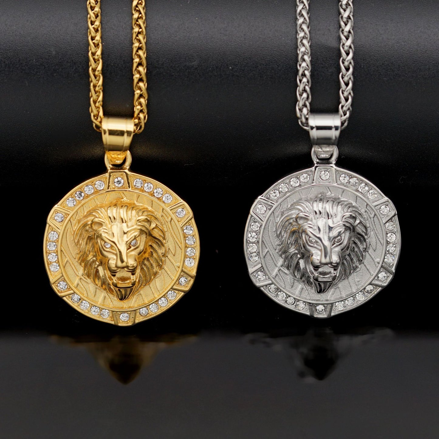 Stainless Steel Lion Head Pendant Necklace For Unisex Hip Hop Style Planderful Zircon Accent