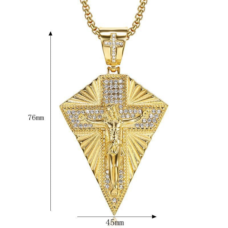 Planderful Hip Hop Jesus Pendant Necklace Stainless Steel Gold Plated Zircon Bold Statement Jewelry For Hip Hop Fans