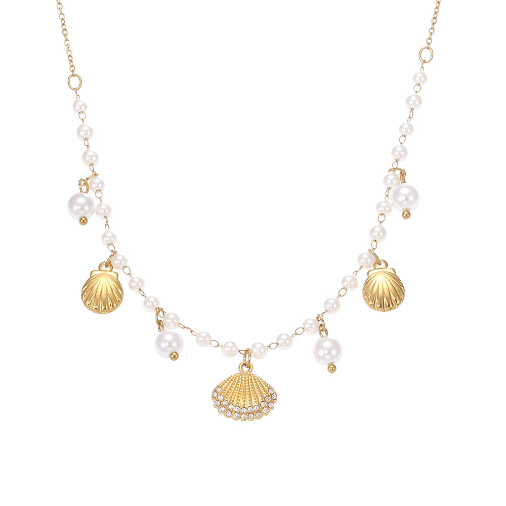 Planderful Pearl Collarbone Necklace 18K Gold Ocean Girls