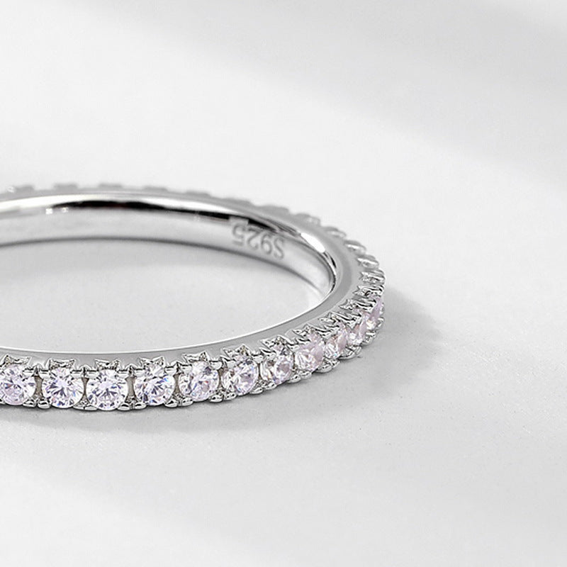 S925 Sterling Silver Zircon Geometric Single-Row Ring