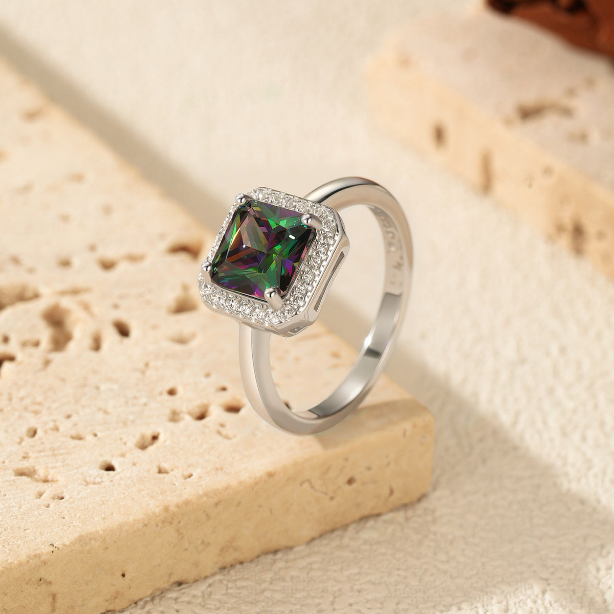 925 Sterling Silver Seven-Color Sugar-Cube Ring