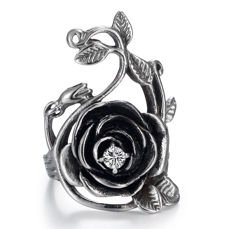 Trendy Korean-Inspired Retro Rose Ring for Women - Personalized Exaggerated Stainless Steel Jewelry