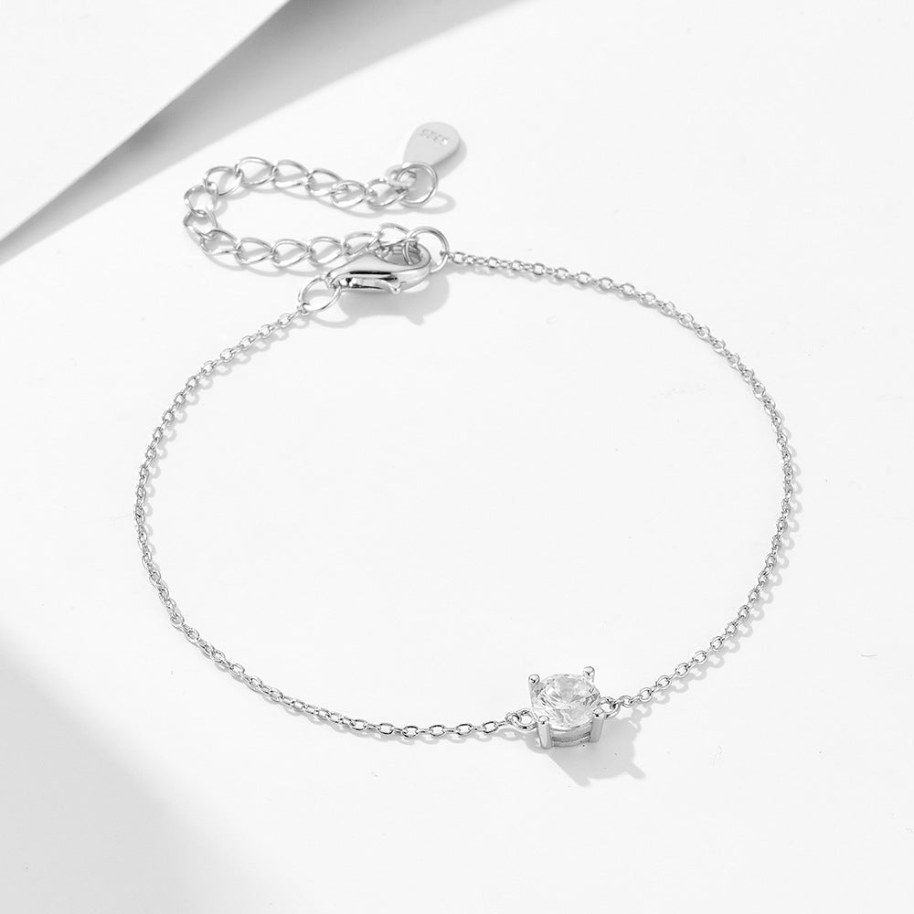 S925 Sterling Silver Daily Basic Single Zircon Bracelet