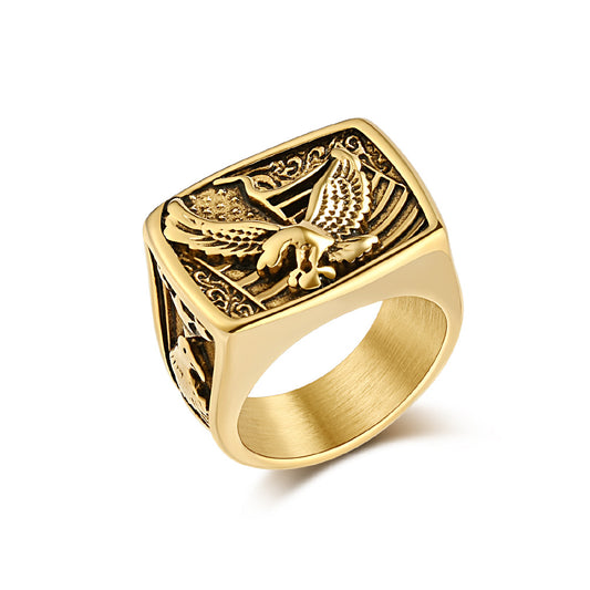 Planderful Mens Eagle Ring Stainless Steel Personalized Memorial For Marine Veterans Gift