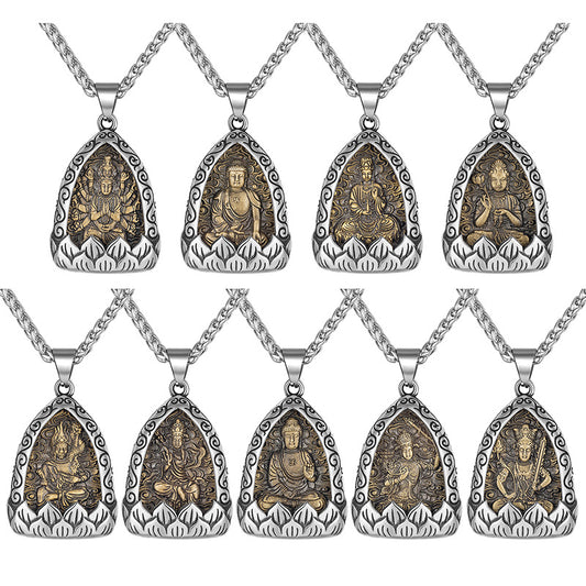 Steel Necklace – Vintage Buddha Pendant for Boyfriend