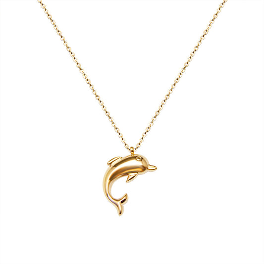 Dolphin Pendant Necklace in Gold-Plated Titanium Steel for Women