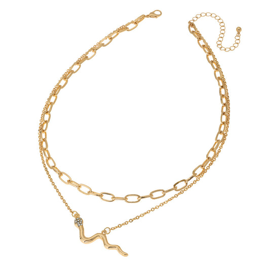 Planderful Vienna Verve Double-Layer Snake Necklace – Trendy European and American Fashion