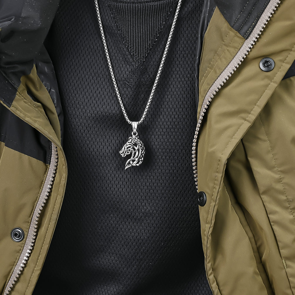 Cross-Border Amazon Retro Horse Head Titanium Steel Necklace