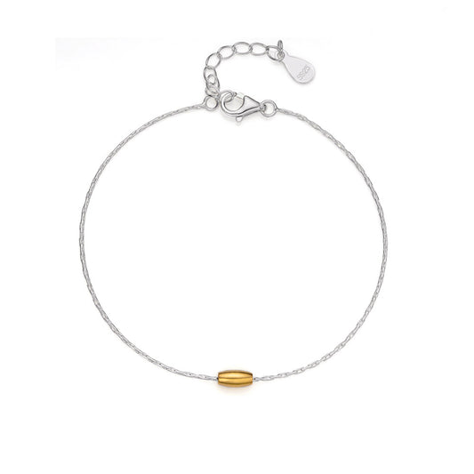 Golden Olive Bead Silver Bracelet