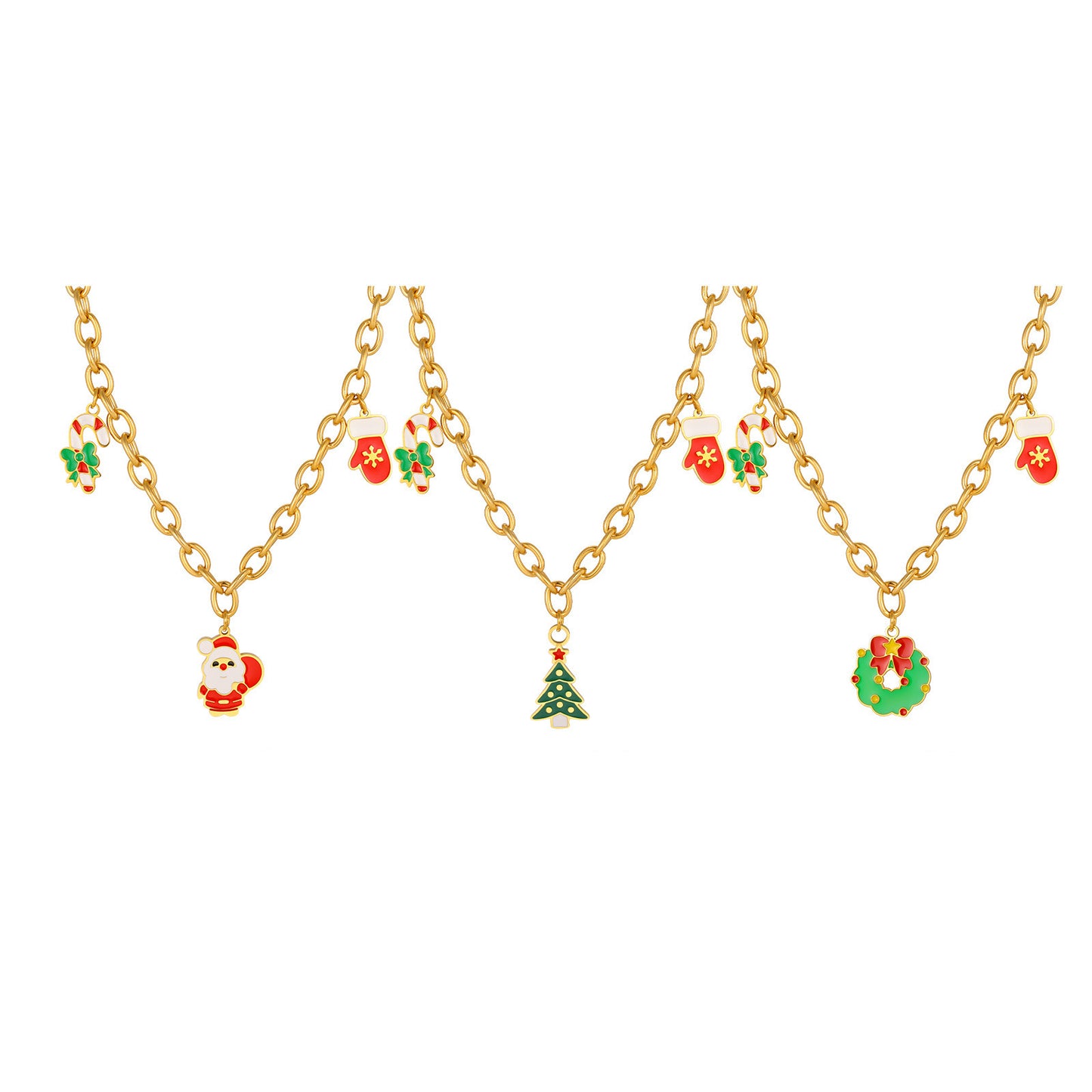 Stainless Steel Necklace Female Christmas Tree Santa Bells Socks Star Bracelet Holiday