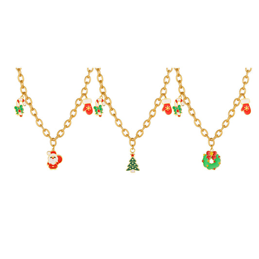 Stainless Steel Necklace Female Christmas Tree Santa Bells Socks Star Bracelet Holiday