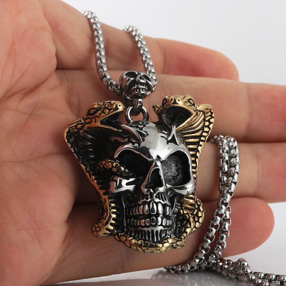 European And American Stainless Steel Skull Pendant Cobra Necklace