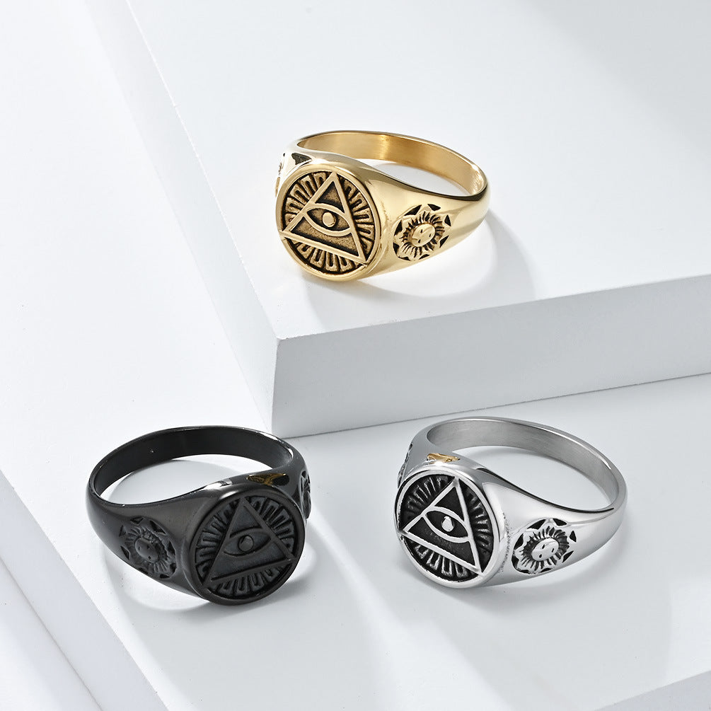 Planderful Titanium Steel Devil Eye Triangle Ring For Men Punk Horus Eye Jewelry Durable