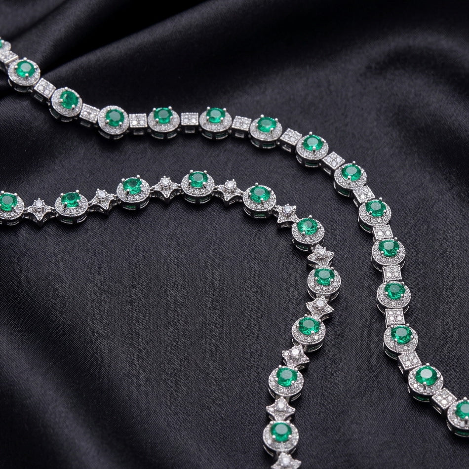 S925 Sterling Silver Lab-Grown Emerald Tennis Bracelet