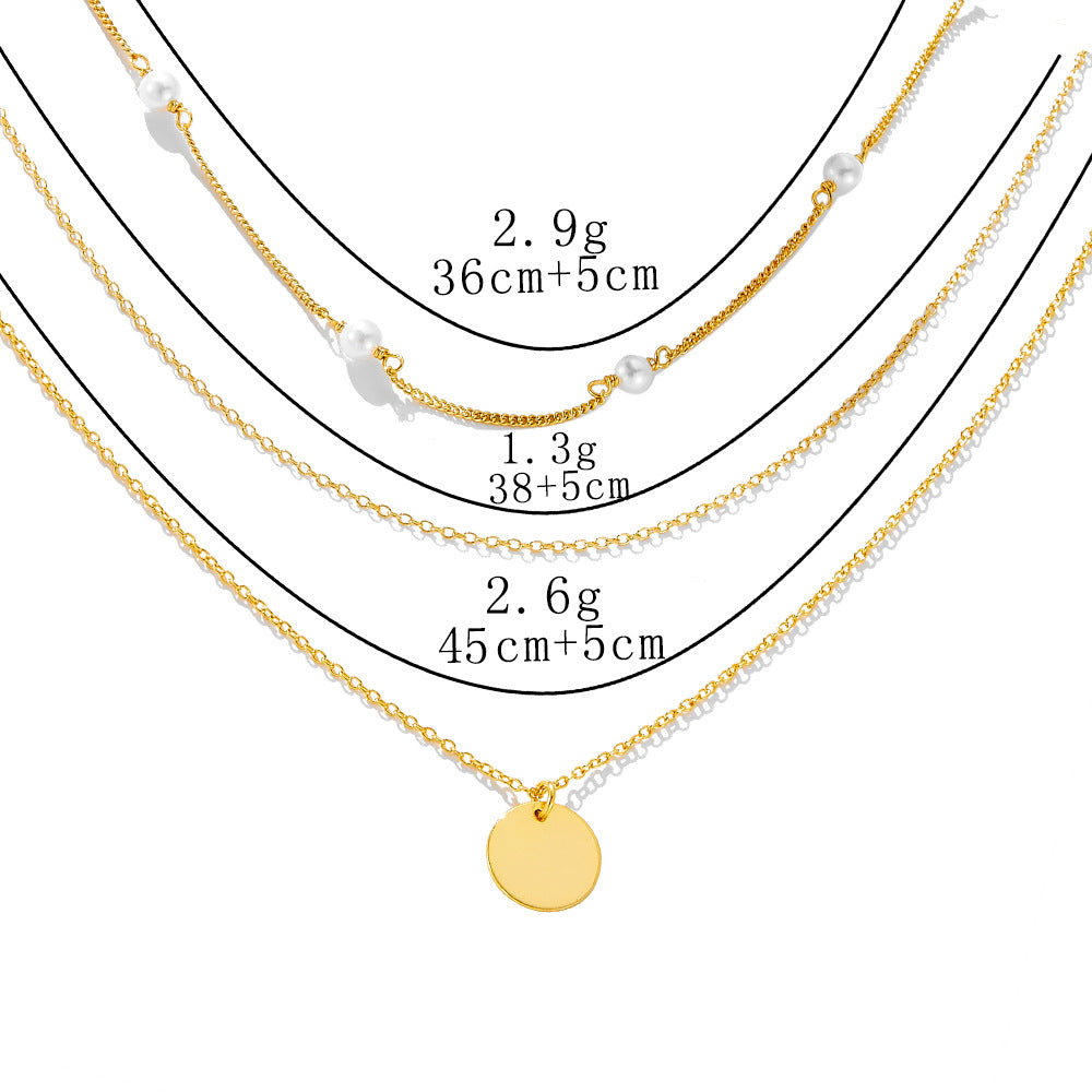 Retro Pearl Cross Pendant Sterling Silver Necklace Layered Stacked