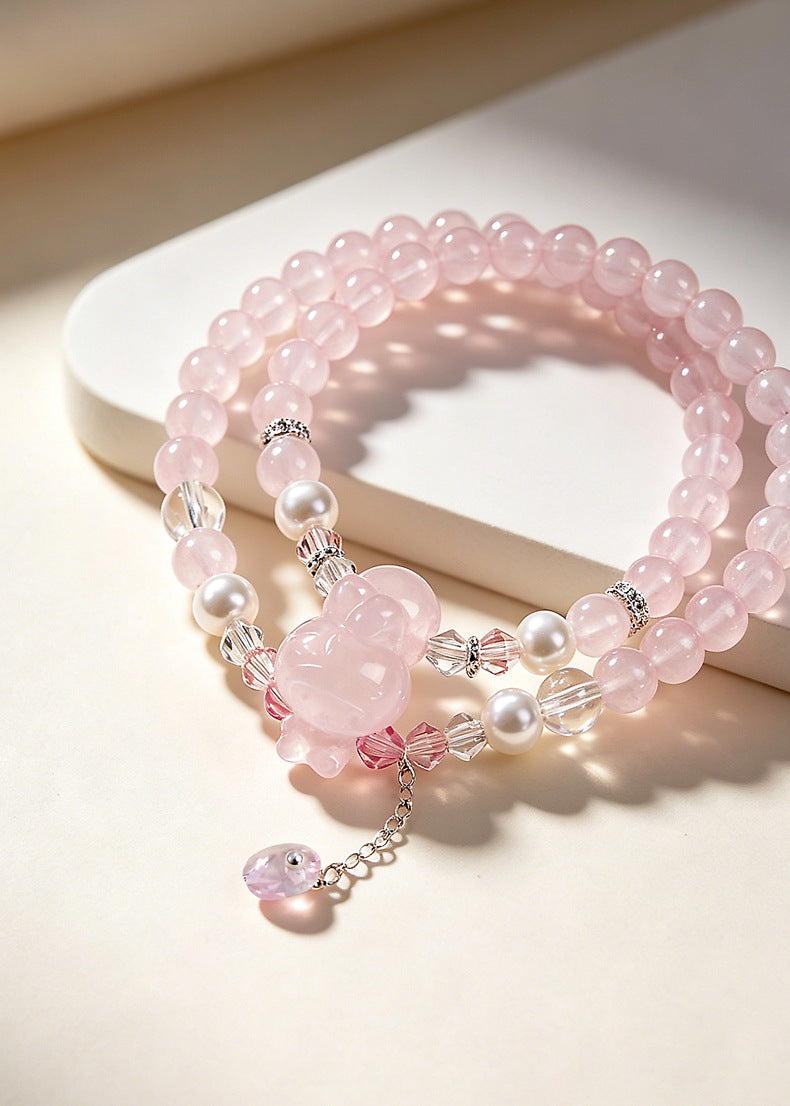 Rose Quartz Crystal Double-Wrap Bracelet
