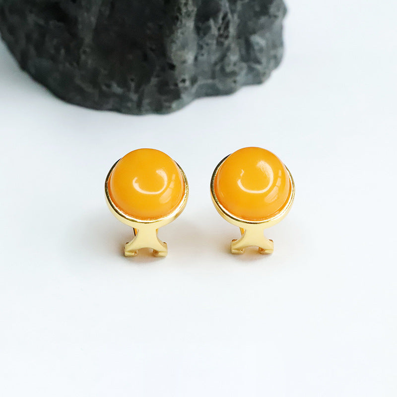 925 Sterling Silver Beeswax Amber Cabochon Stud Earrings