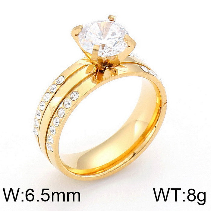 Four-Claw Zircon Titanium Steel Women's Ring Stainless Steel Zircon