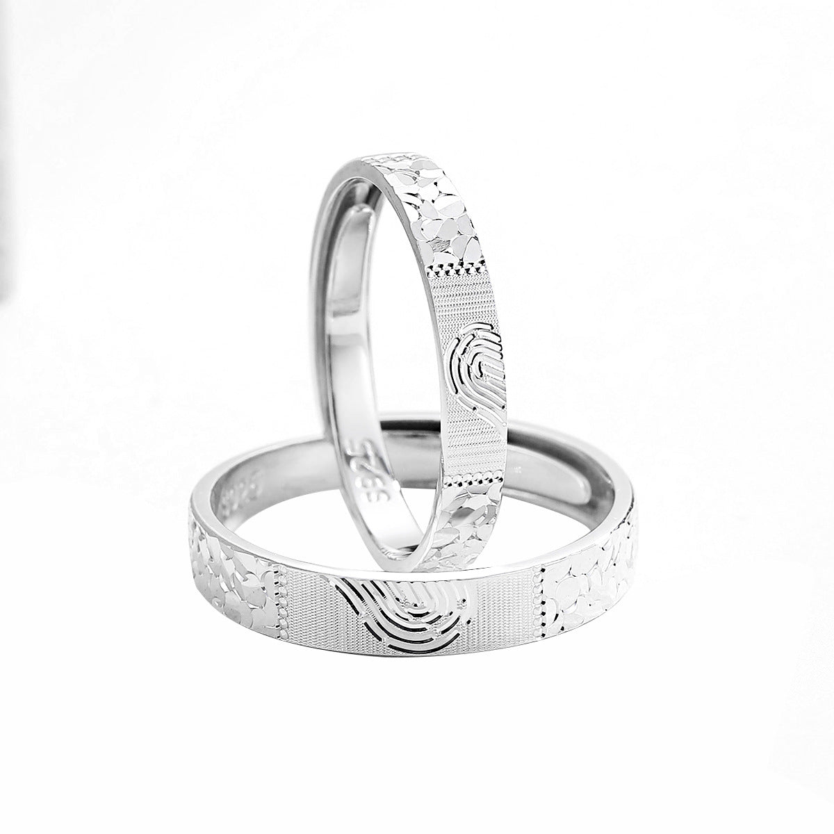 Planderful Jewelry Sterling Silver Fingerprint Couple Ring For Men And Women Adjustable Open Band