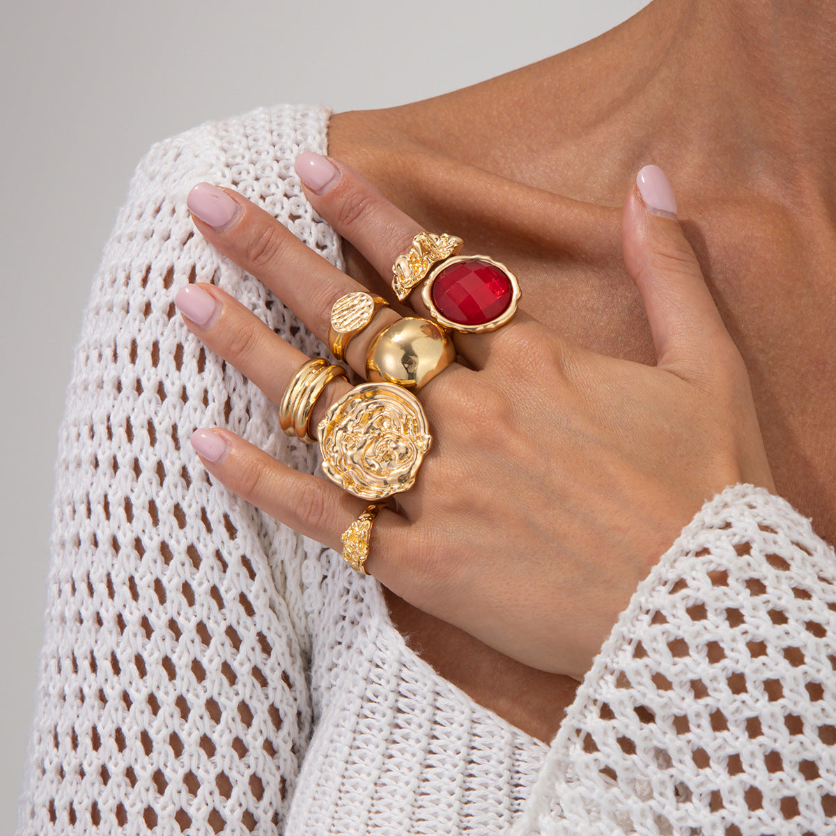 Planderful Vienna Verve Gemstone Ring Set Stackable Lava Rings For Bold Fashion Lovers Statement Jewelry