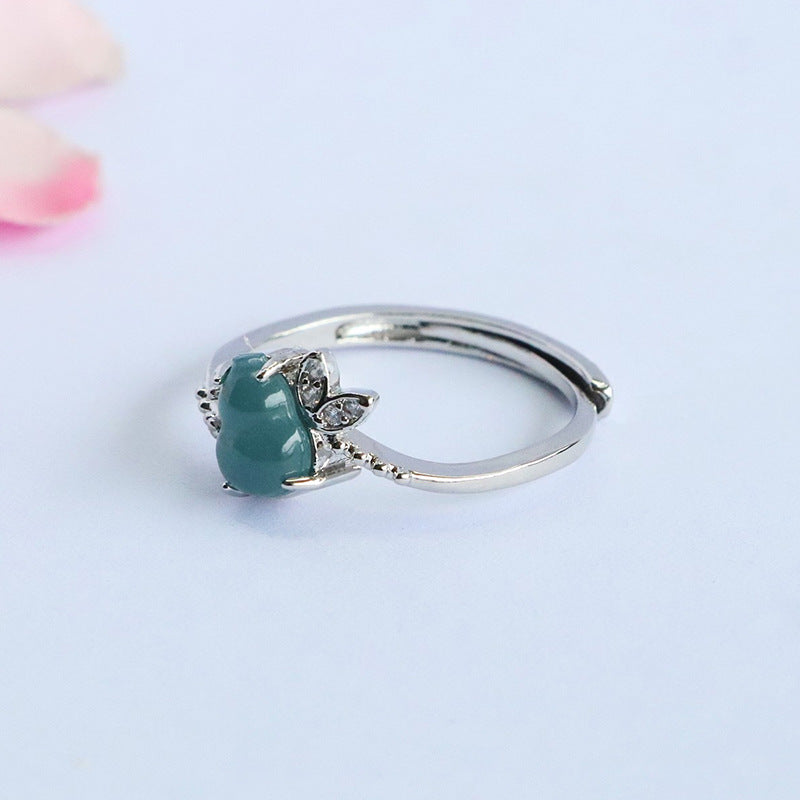 Blue Water Jadeite Gourd & Butterfly Ring