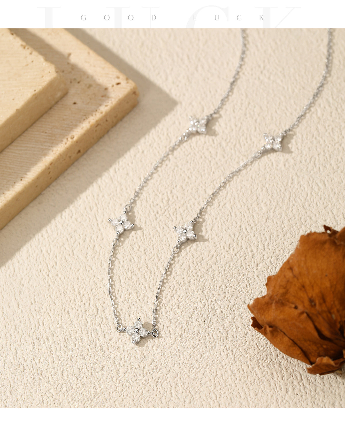 925 Sterling Silver Clover Moissanite Necklace