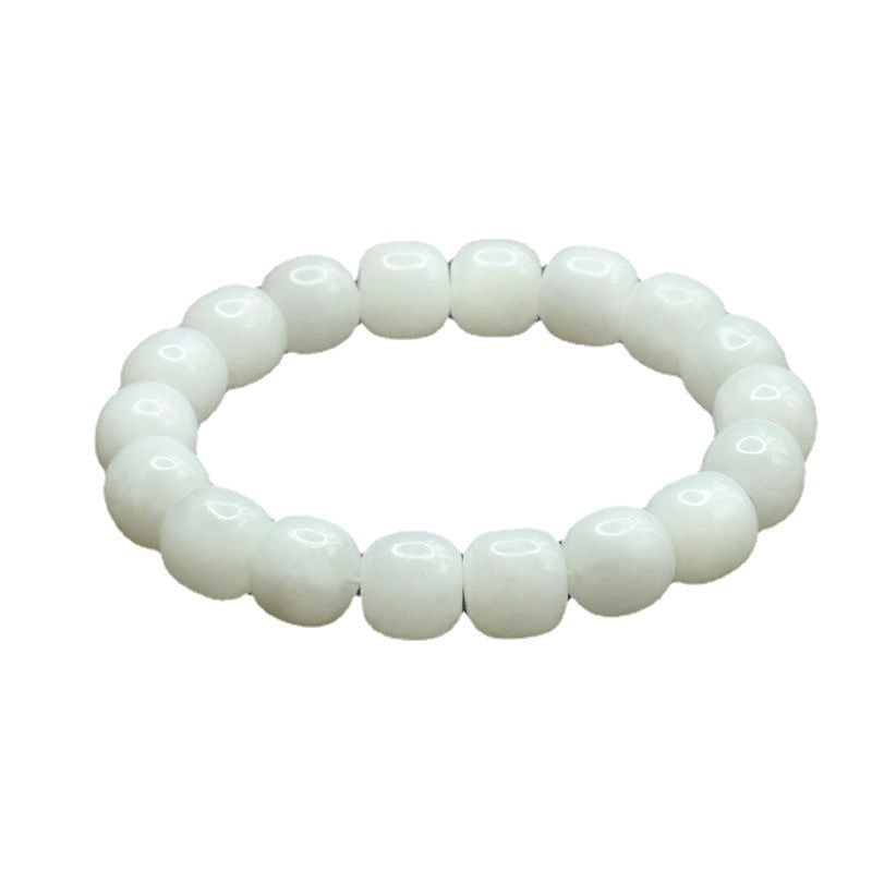 White Hetian Jade Vintage-Style Bead Bracelet