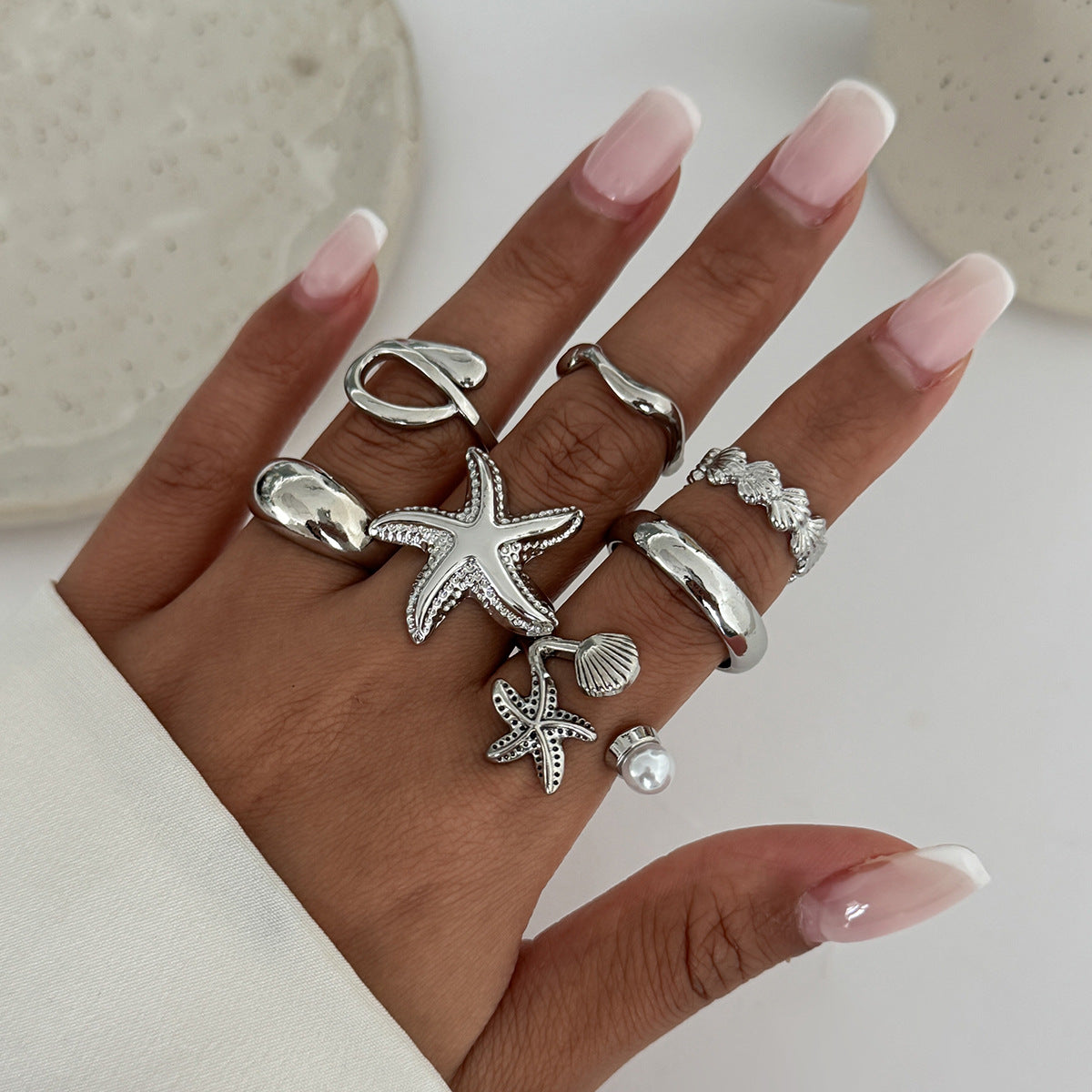 Planderful Vienna Verve Ocean Starfish Shell Ring For Women Irregular Glossy Statement Jewelry