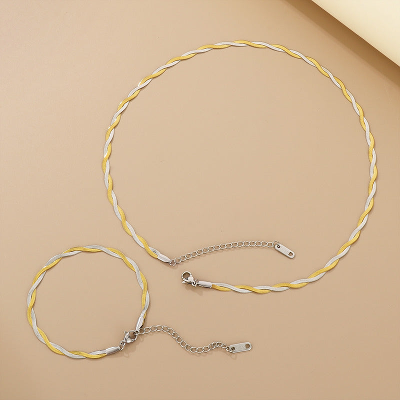 Trendy Adjustable Double Woven Chain Necklace And Bracelet