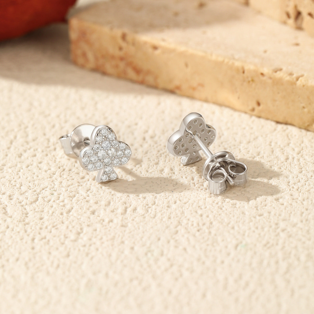925 Sterling Silver Playing Card Moissanite Stud Earrings