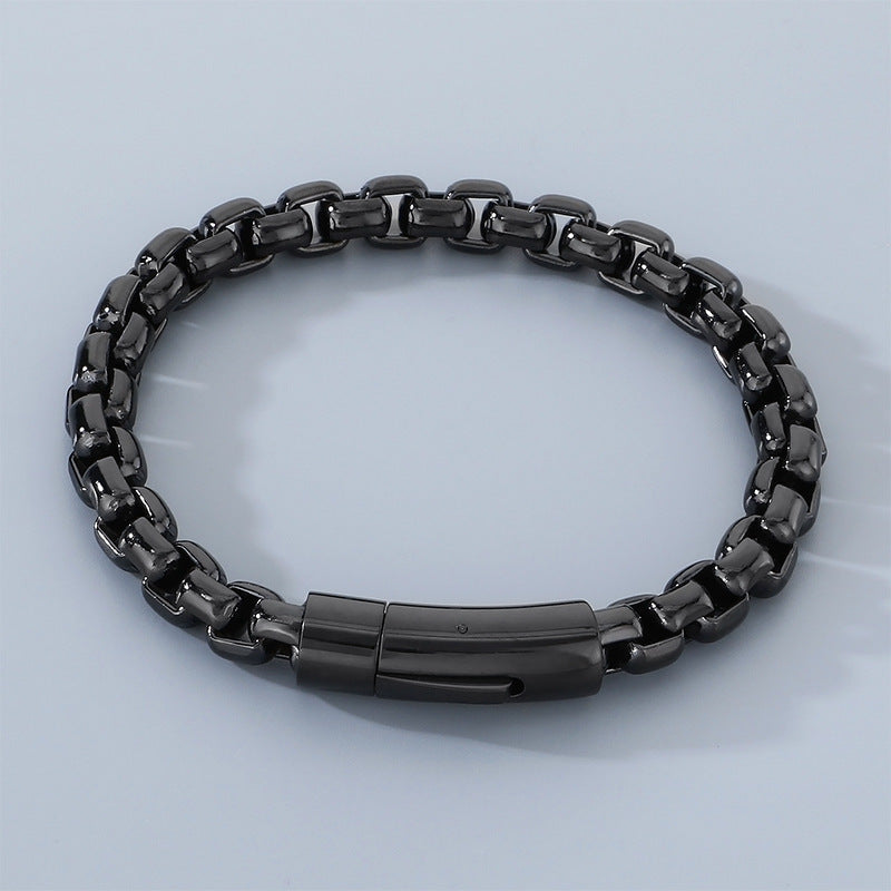 8mm Stainless Steel Square Pearl Round Buckle Unisex Bracelet Business Style