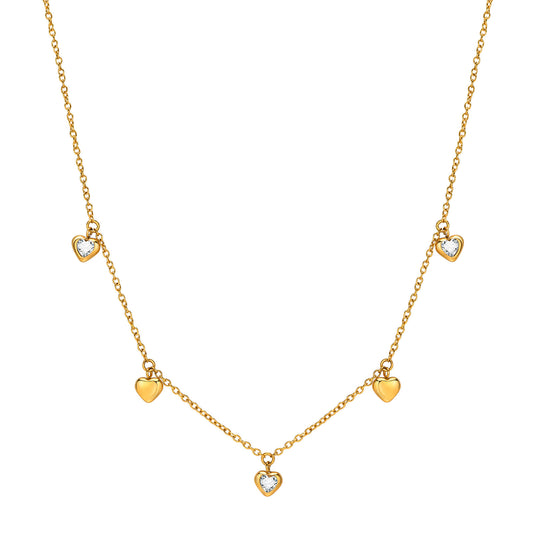 Stainless Steel Flat Cross Chain Heart Gold Ladies Necklace