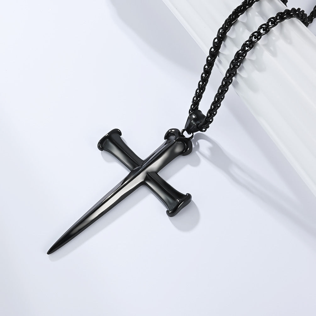 Cross Pendant Necklace Stainless Steel Nail Design Unisex Urban Hip Hop Style Planderful Everyday Genie Trendsetting