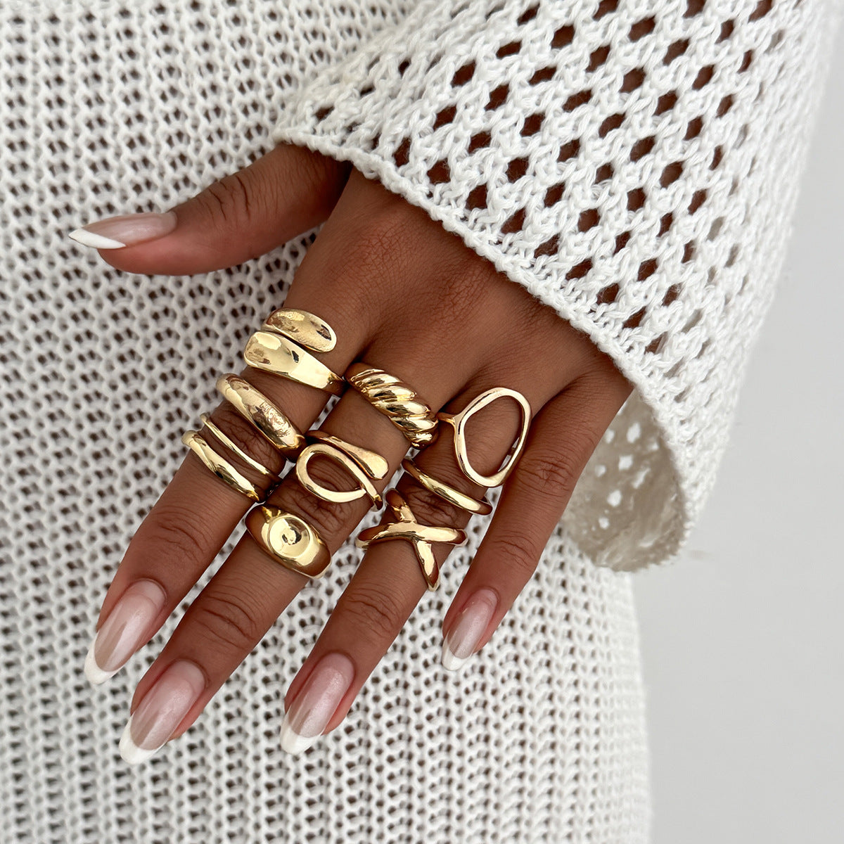 Planderful Vienna Verve Open Ring Set For Women Irregular Smooth Band With Statement Jewelry