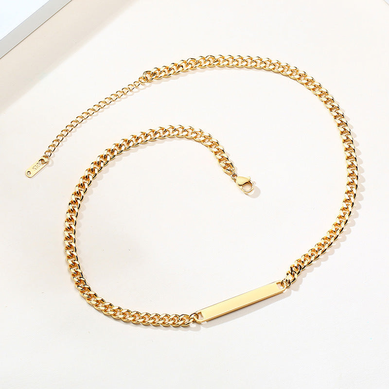 Stainless Steel 18K Gold Horizontal Bar Necklace Women's Jewelry