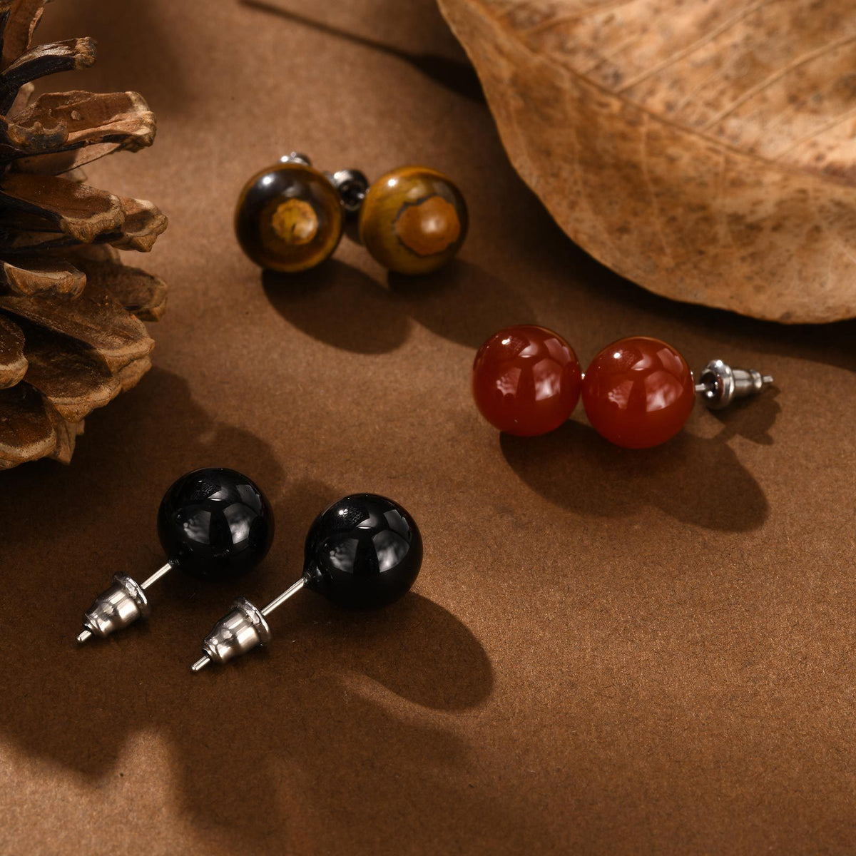 Round Gemstone Stud Earrings — 3 Styles