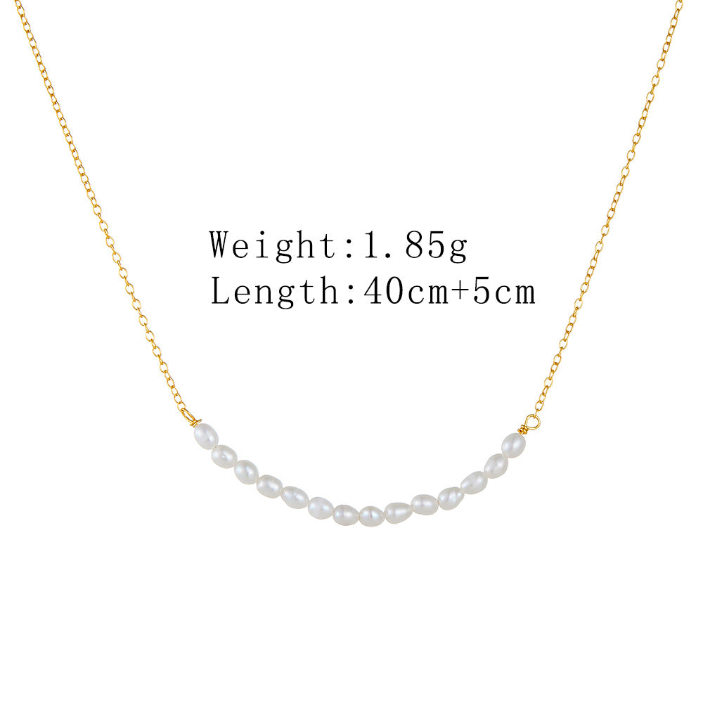 S925 Sterling Silver Smiley Face Natural Pearl Necklace And Versatile Freshwater Rice Bead