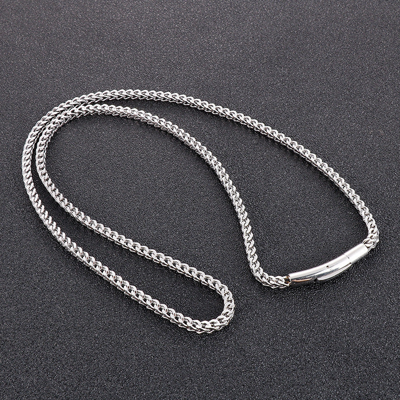 Trend 3mm Positive And Negative Keel Necklace, Hip-Hop Simple Electroplated Magnet Buckle Titanium