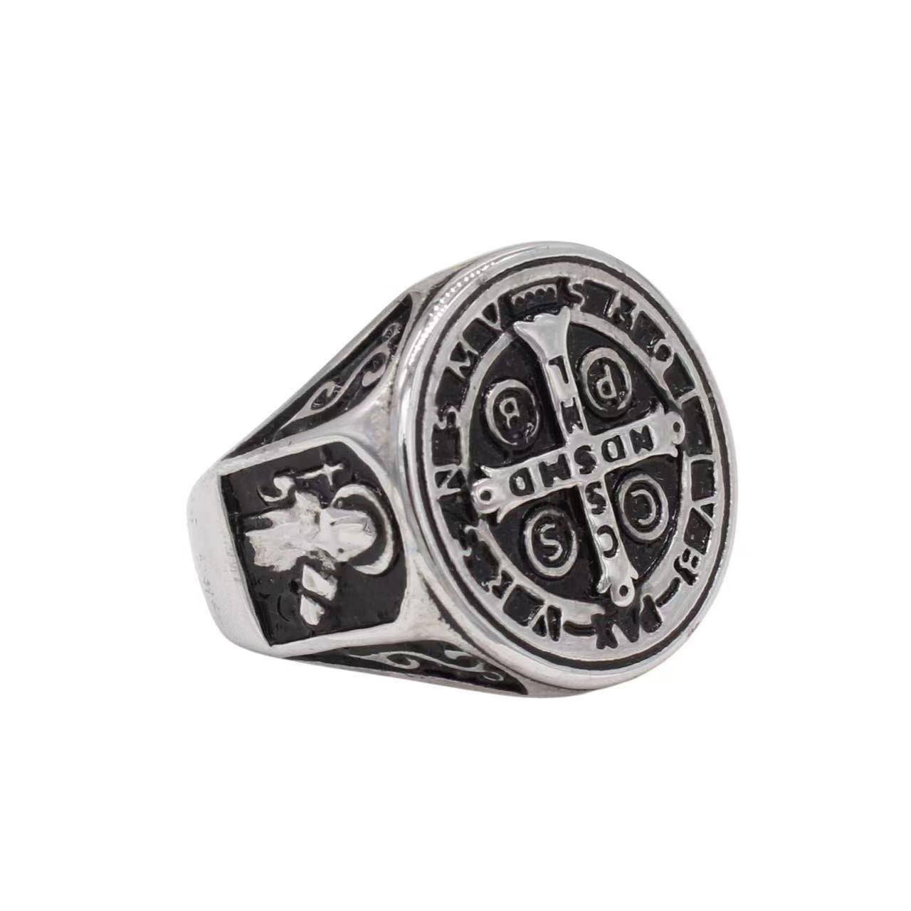 Planderful Jewelry Vintage Cross Motif Mens Stainless Steel Ring European Inspired Design