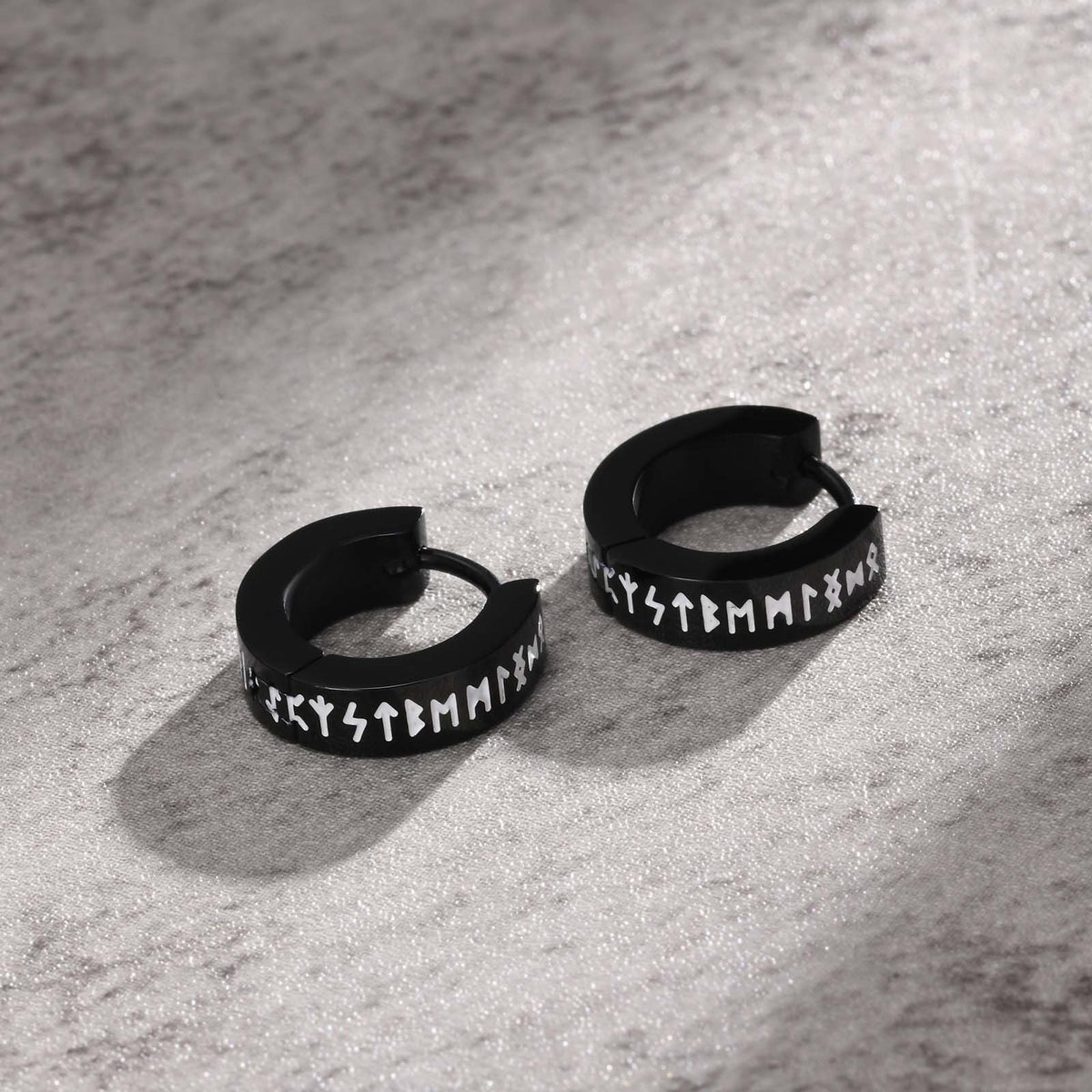 Black Viking Rune Stainless Steel Hoop Earring — Single